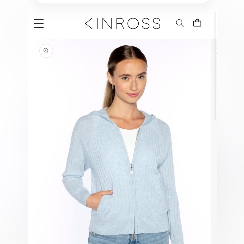 BRAND NEW NWT KINROSS BLUE CASHMERE RAGLAN RIB ZIP HOODIE MEDIUM